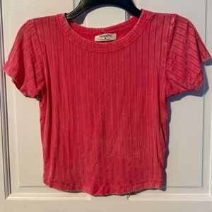 Zenana cropped pink ribbed tee size medium